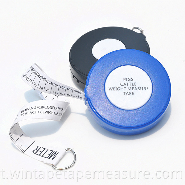 Caixa de plástico fita métrica 2,5M redondo impressão de logotipo personalizado Ferramenta de medição de peso de animal Cinta Metrica Animales